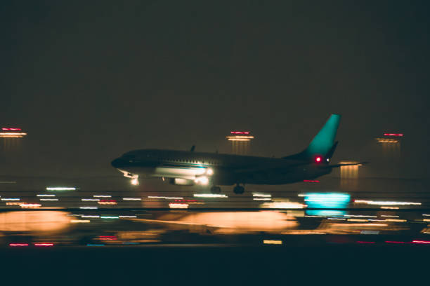 istock A plane landing on the runway 1863826904