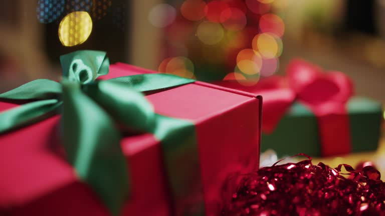 Dolly shot of Gift box , Christmas