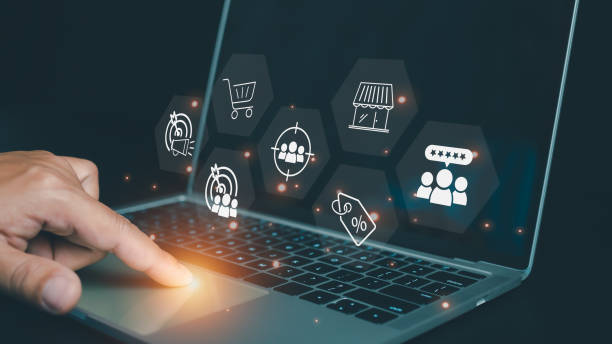 istock Businessman using laptop show marketing icon. Business global internet connection application technology and digital marketing, Digital link tech, Website advertisement email social media network. 1863838049