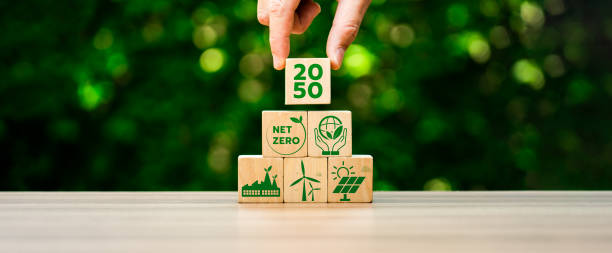 istock Net zero by 2050. Carbon neutral. Net zero greenhouse gas emissions target.climate neutral long term strategy.No toxic gases, implementing carbon capture and storage technologies. sustainable future. 1863894765