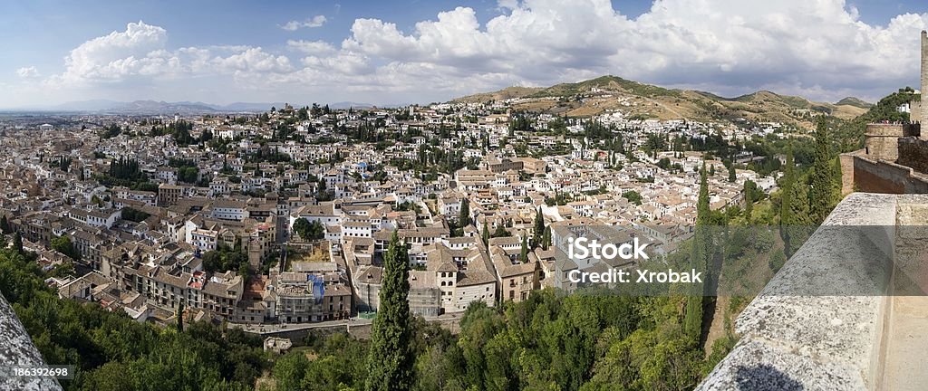 View of Granada from the Alhambra Panoramic view of the Alhambra in Granada. Views of Granada, Sacromonte and Albaicin Albaicin Stock Photo