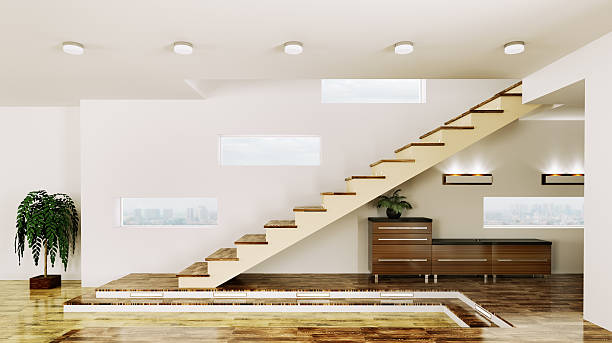 istock Interior of  hall with staircase 3d render 186395583