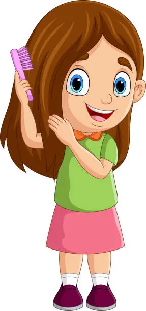Vector illustration of Cartoon little girl combing hair