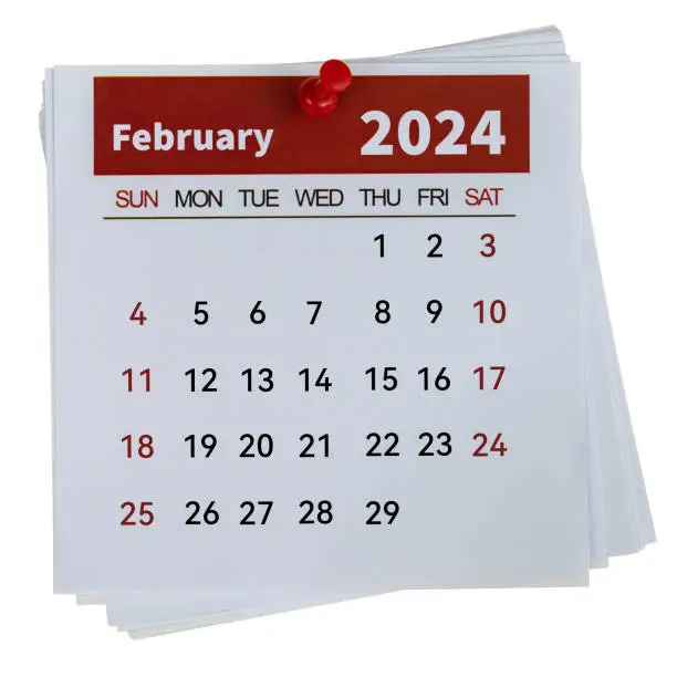 2024 February calendar on white background