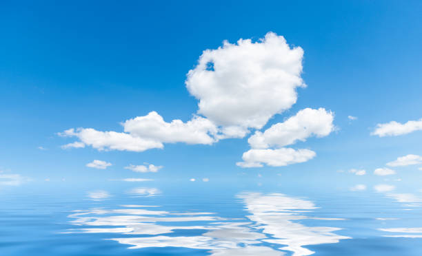 istock Blue sky and white cloud reflected in the water 1863985466