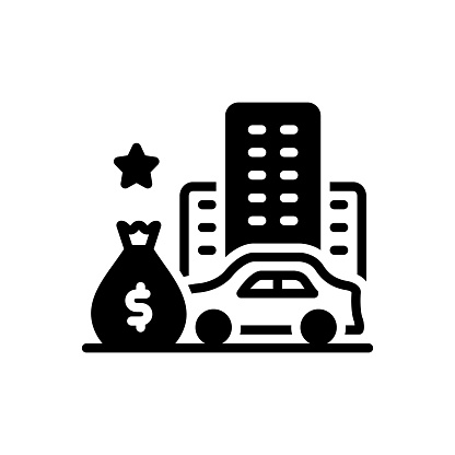 Icon for asset, belongings, car, building, money bag, inherited, hereditary, property, wealth, revenue, prosperity