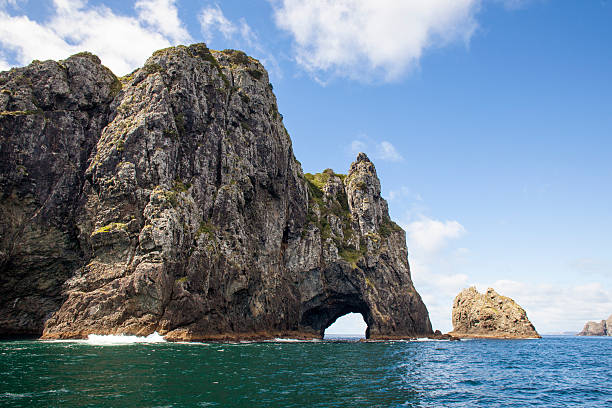 Hole in the rock, New Zealand stock photo