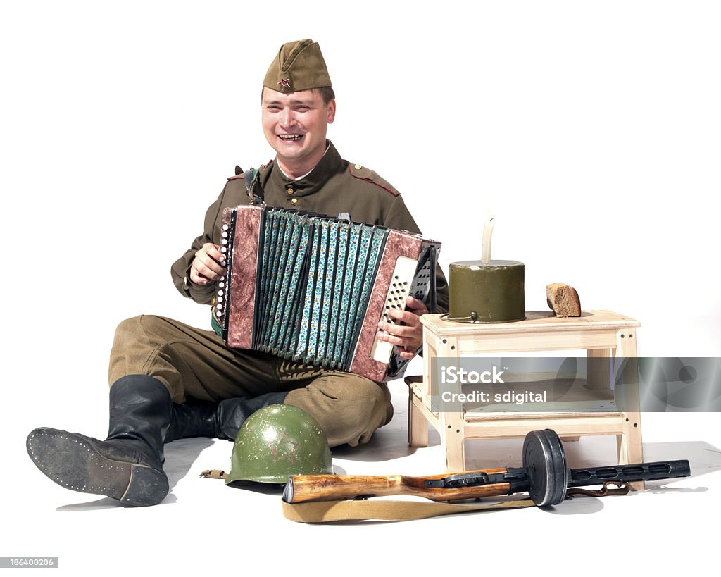 Soldat à l'accordéon - Photo de Histoire libre de droits