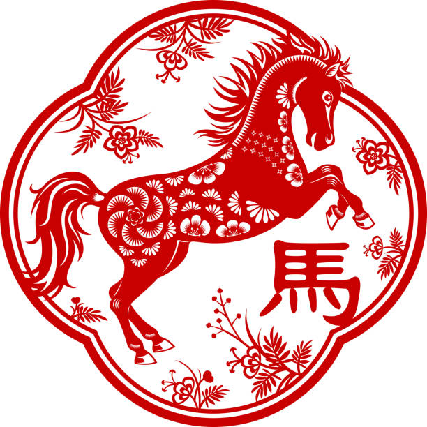 ilustrações de stock, clip art, desenhos animados e ícones de ano do cavalo de corte de papel - chinese culture china chinese ethnicity frame