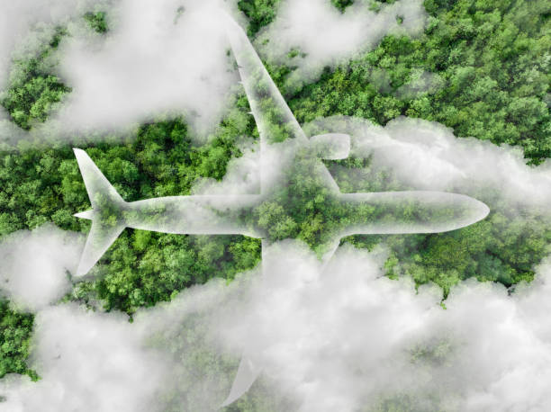 istock Sustainable aviation fuel concept. Net zero emissions flight. Sustainability transportation. Eco-friendly aviation fuel. Air travel. Future of flight with green innovation. Airplane use biofuel energy 1864007735