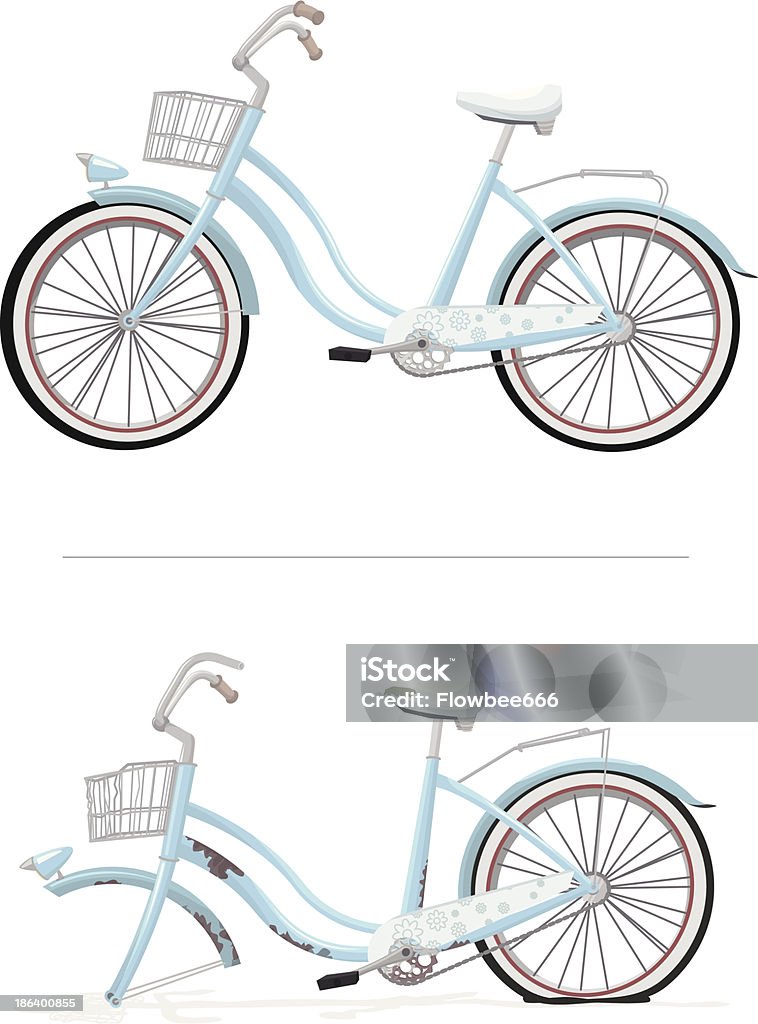 Azul Senhoras Bicicleta antiga e nova - Royalty-free Bicicleta arte vetorial