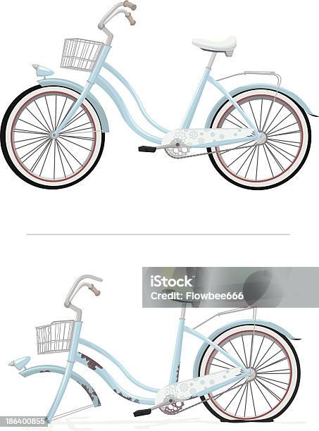 Azul Senhoras Bicicleta Antiga E Nova - Arte vetorial de stock e mais imagens de Bicicleta - Bicicleta, Perfil - Vista Lateral, Cesto