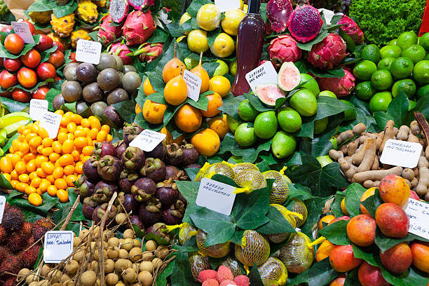 istock Exotic fruits and berries at  Spanish market 186401067