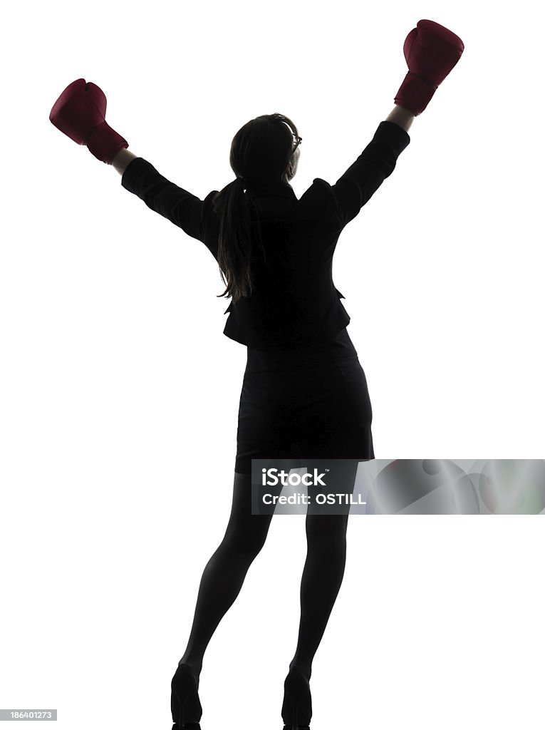Luvas de boxe silhueta de Mulher de Negócios - Royalty-free Braços no Ar Foto de stock