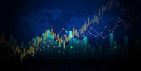 Stocks buying and selling of commodities or cryptocurrency value chart with space for your copy.