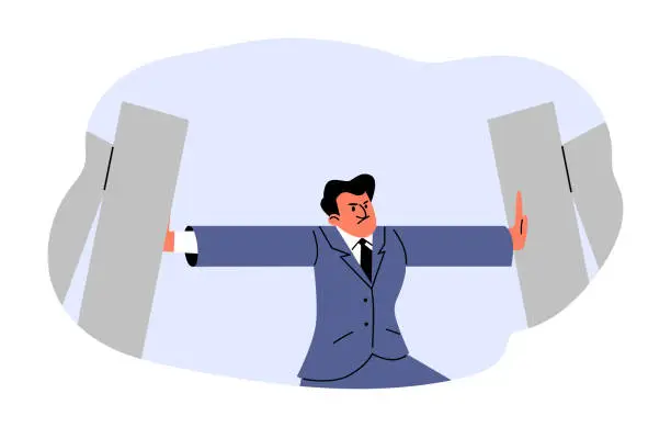 Vector illustration of Emotional businessman holding falling sticks flat style, vector illustration
