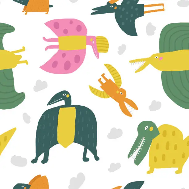 Vector illustration of Cute dinosaur theme seamless pattern