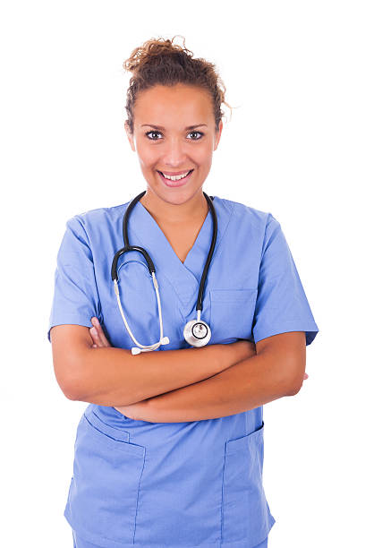 istock Young doctor with stethoscope isolated on white background 186406949