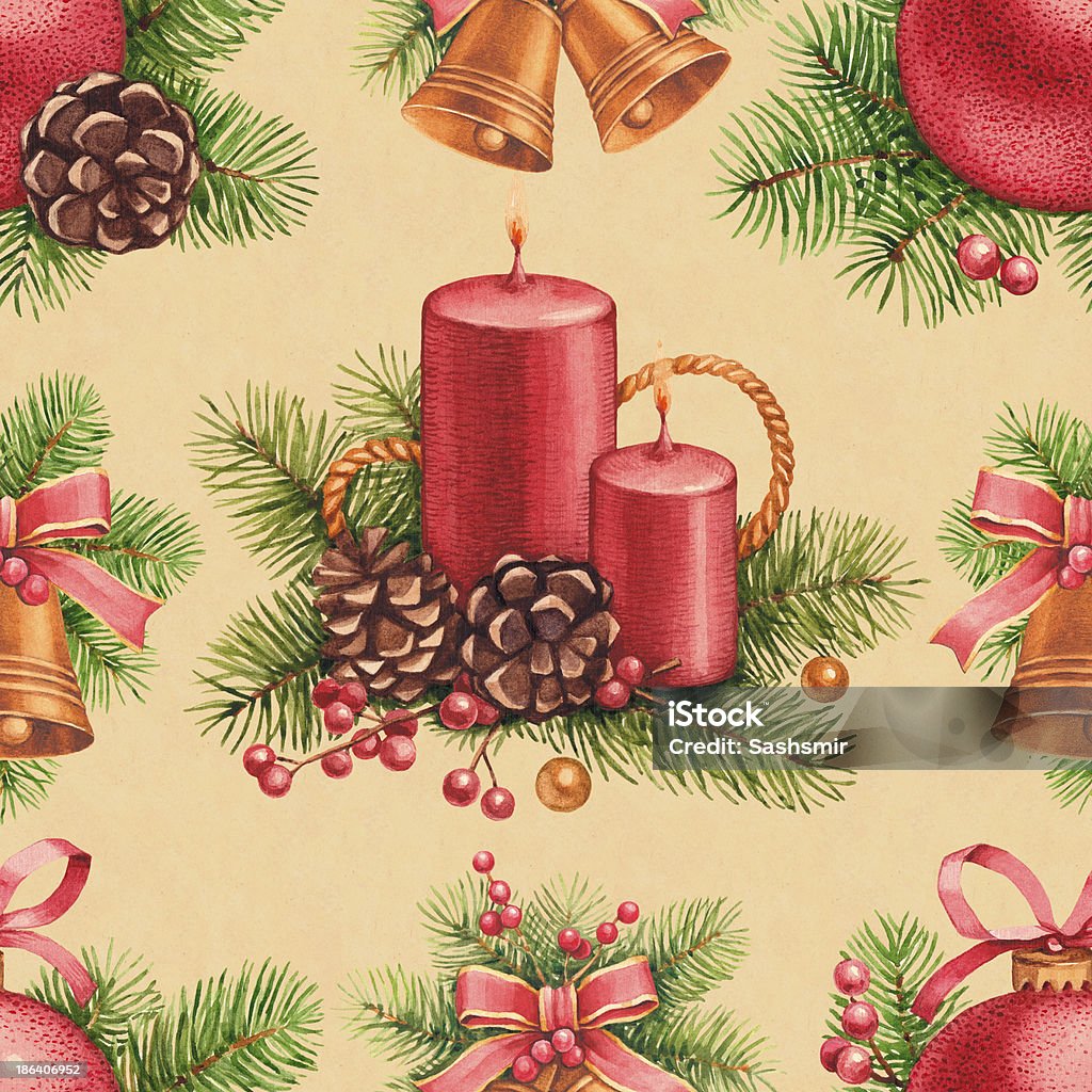 Vintage Christmas pattern Vintage Christmas pattern. Watercolor illustrations of Christmas decorations Art stock illustration