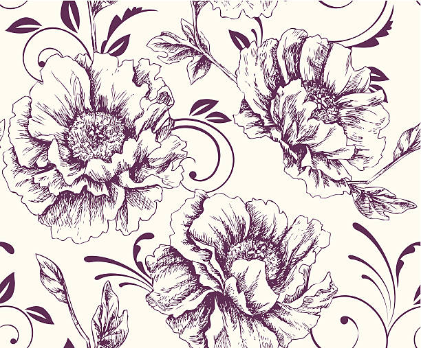 illustrazioni stock, clip art, cartoni animati e icone di tendenza di peonie pattern-illustrazione - silk pattern victorian style floral pattern