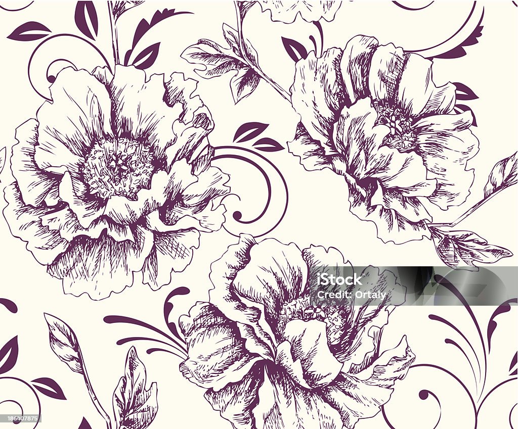 Peonies pattern - Illustration Seamless floral pattern composed of peonies & decorative curls.  Peony stock vector