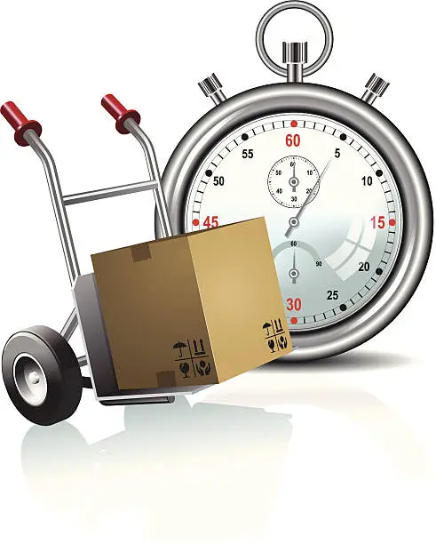 Vector illustration of stopwatch and hand truck