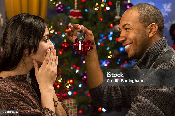 Man Holds Car Keys As Gift For Holidays Horizontal Stock Photo - Download Image Now