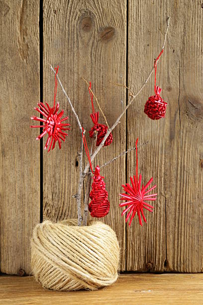 istock Christmas decorations on a dry branch of tree 186408982