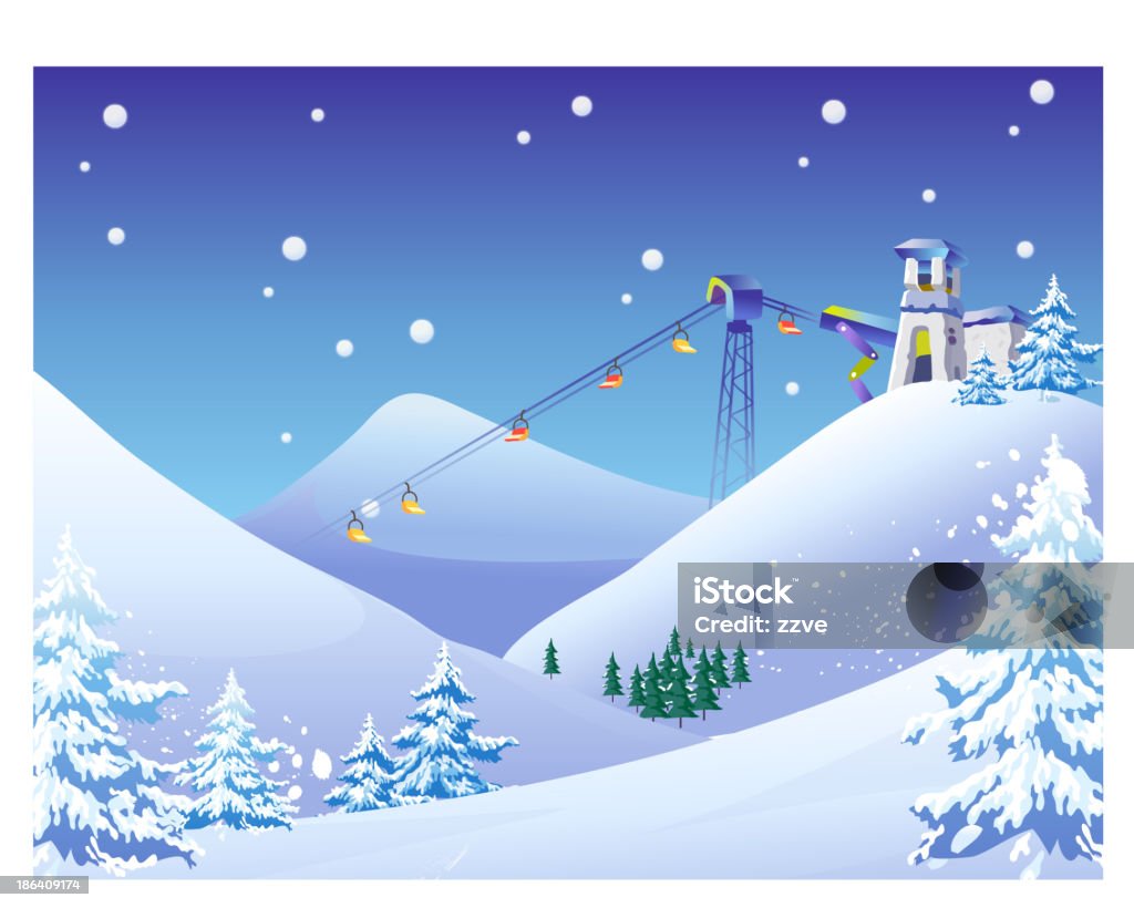 Niebo podniesienia krzesła w śniegu Kurort narciarski - Grafika wektorowa royalty-free (Ilustracja)