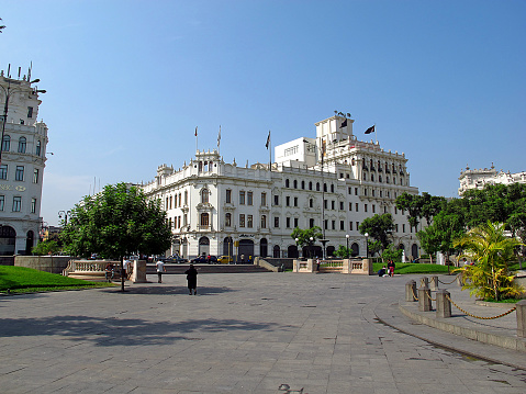 The vintage palace on Plaza de Armas, Plaza Mayor, Lima city, Peru