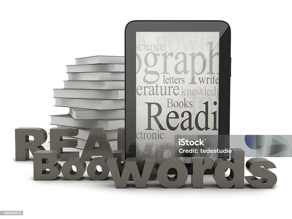 Tablet computer e libri - Foto stock royalty-free di Biblioteca
