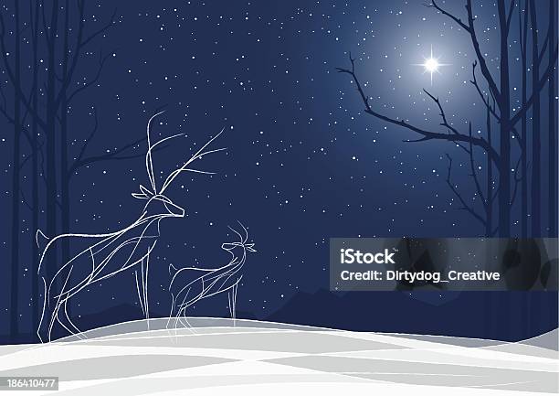 Stylized Reindeer Family In The Snow With North Star Stock Illustration - Download Image Now