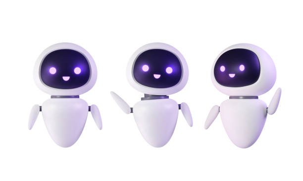 Set of Ai chatbot 3D render. Neural cute mascot in various pose, robot waving hand. Smart robotic character. Isolated vector illustration. Help assistance, artificial intelligence support device. robot stock illustrations