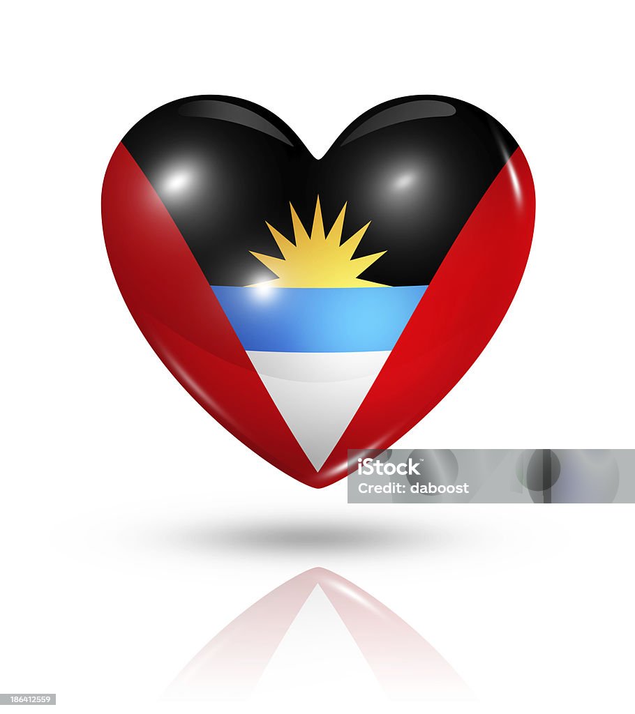 Love Antigua and Barbuda, heart flag icon Love Antigua and Barbuda symbol. 3D heart flag icon isolated on white with clipping path Antigua & Barbuda Stock Photo