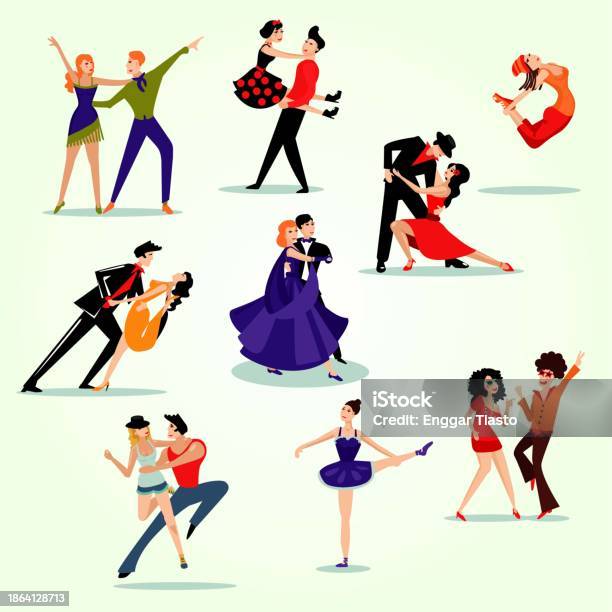 Set Dancing Cartoon Dancing People Set Stock Illustration - Download Image Now - Adult ...
