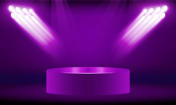 istock Stage podium with lighting, Stage Podium Scene with for Award Ceremony on Light purple Background vector design. 1864149994