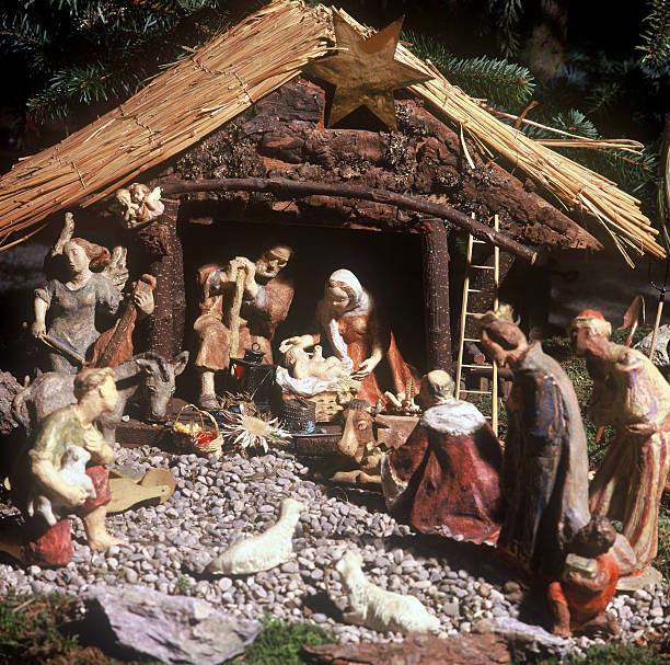 istock Traditional german christmas crib, hand made 186419087