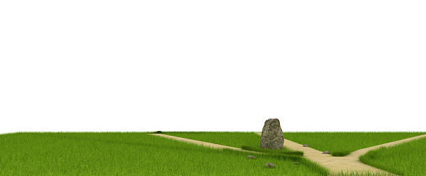istock Divarication at green field near the huge stone 186419878