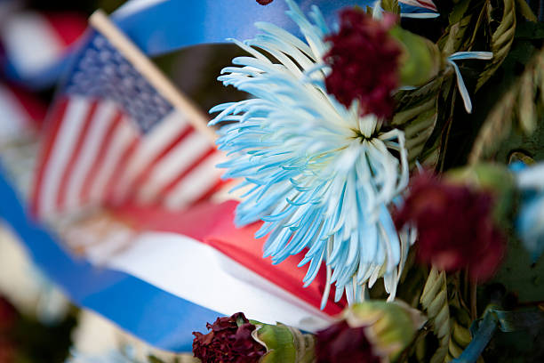 istock Blue flower and U.S. flag 186420678