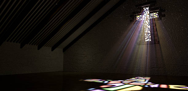 istock Stained Glass Window Crucifix Light Ray Color 186420711