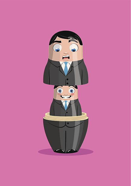 new generation Businessman as a russian doll is replaced by a young employer. matrioska stock illustrations