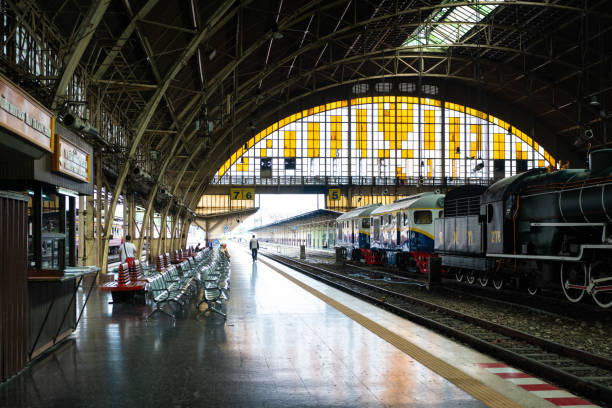Bangkok, Thailand - Dec 4, 2023: Bangkok Railway Station or central train station (Hua Lamphong Railway Station).
