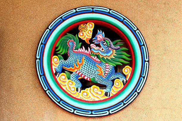 Chinese lion statue on the wall
