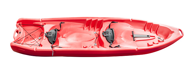 Top view red kayak isolated on white background with clipping path