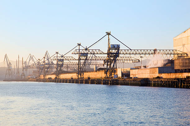 istock Sea port cranes 186423972