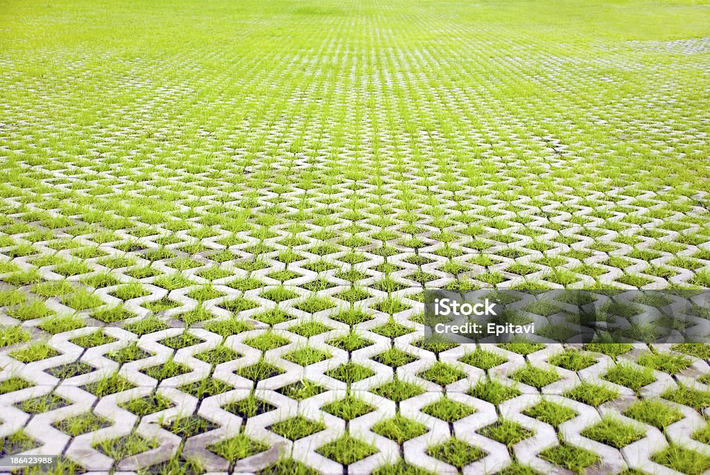 eco-friendly parking eco-friendly parking of concrete cells and turf grass Dirt Stock Photo