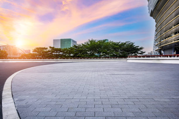 istock Empty brick floor and woods with buildings in Guangzhou, China 1864247921