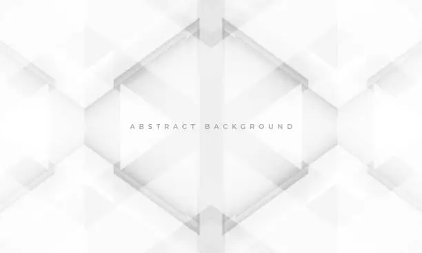 Vector illustration of White and soft grey 3D geometric abstract background with rhombus frame. White abstract gaming modern technology banner design.