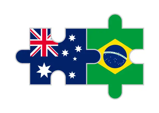 Vector illustration of jigsaw pieces of australia and brazil flags