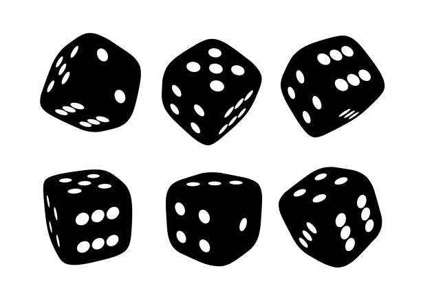 Black cube for games. Black cube for games. Dice icon in flight closeup isolated on white background. Vector illustration. Rolling Dice stock illustrations